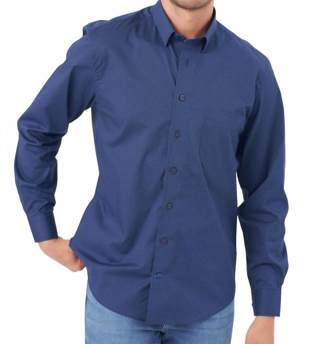 NEW LEO CHEVALIER printed circle cotton sport shirt in navy blue